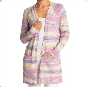Lucky Brand Pink Purple Cream Mid Length Cardigan